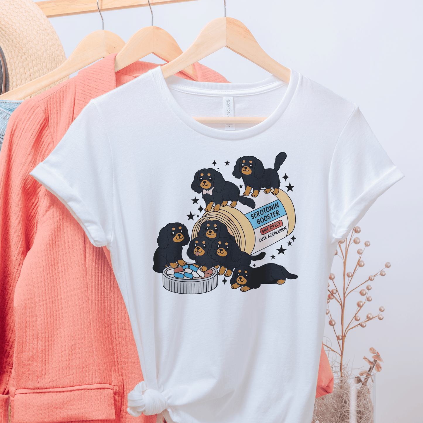 Printify T-Shirt White / S Black and Tan Cavalier King Charles Serotonin Tee