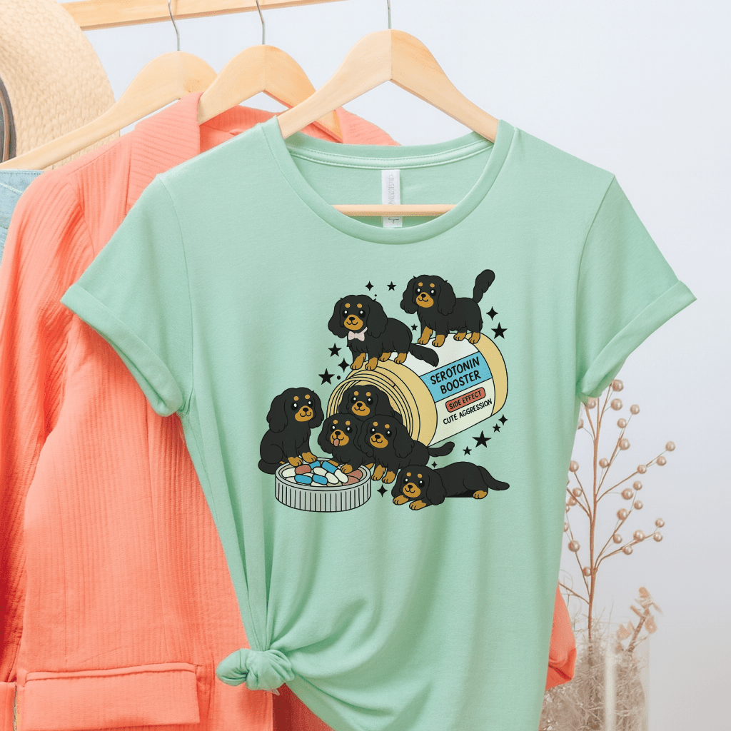 Printify T-Shirt Heather Mint / S Black and Tan Cavalier King Charles Serotonin Tee