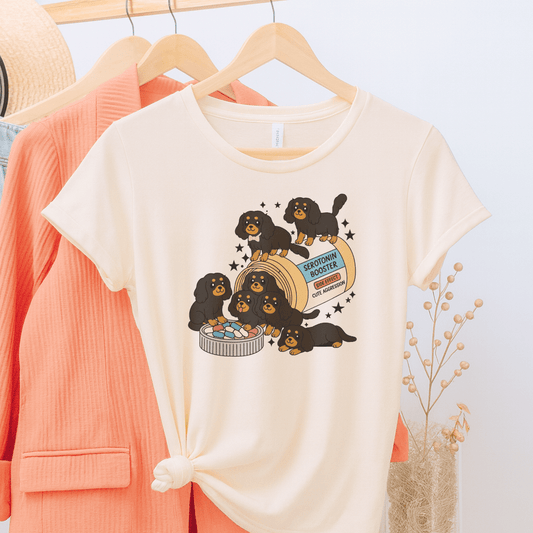 Printify T-Shirt Natural / S Black and Tan Cavalier King Charles Serotonin Tee