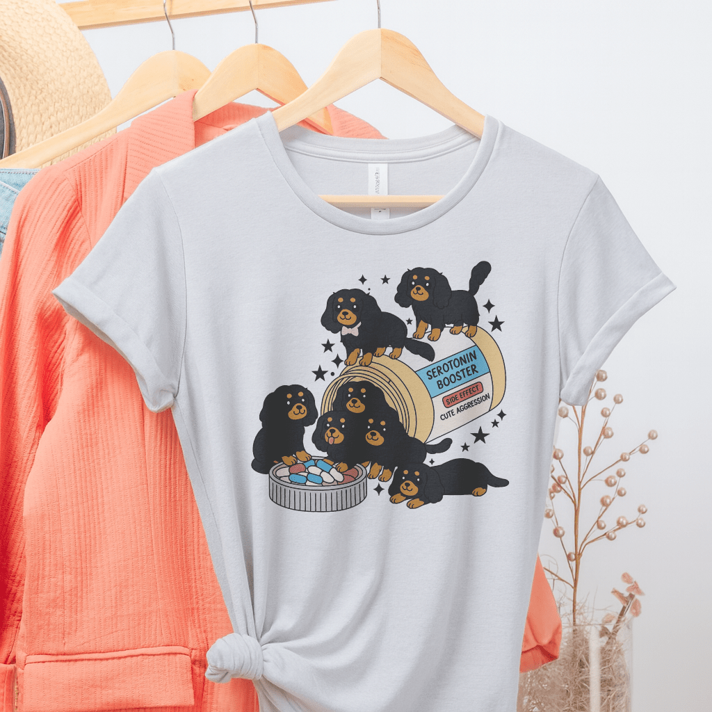 Printify T-Shirt Ash / S Black and Tan Cavalier King Charles Serotonin Tee
