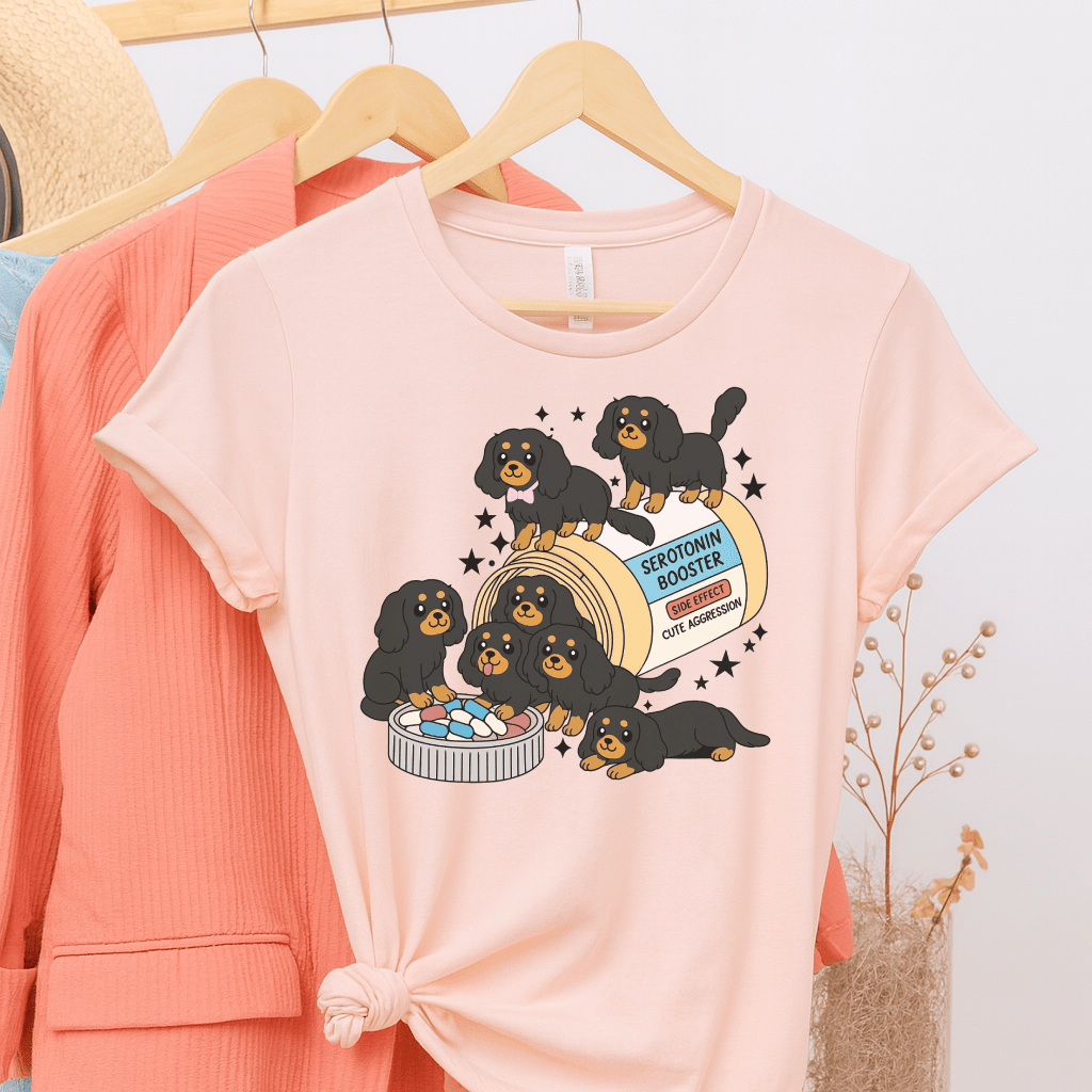 Printify T-Shirt Soft Pink / S Black and Tan Cavalier King Charles Serotonin Tee