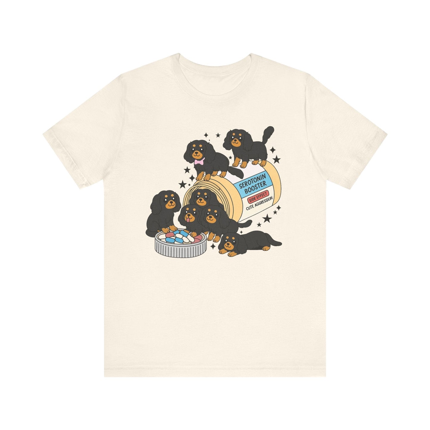 Printify T-Shirt Black and Tan Cavalier King Charles Serotonin Tee
