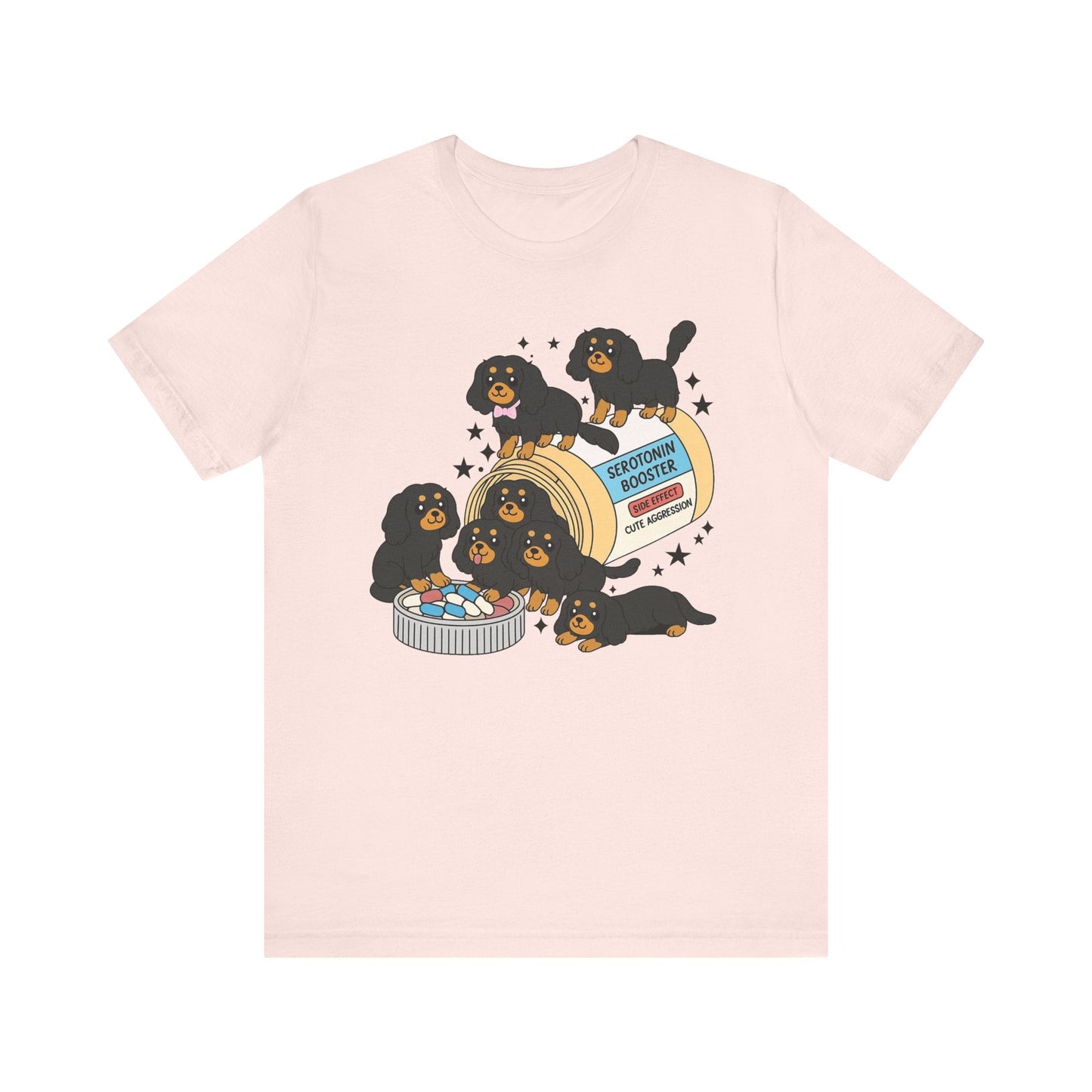 Printify T-Shirt Black and Tan Cavalier King Charles Serotonin Tee