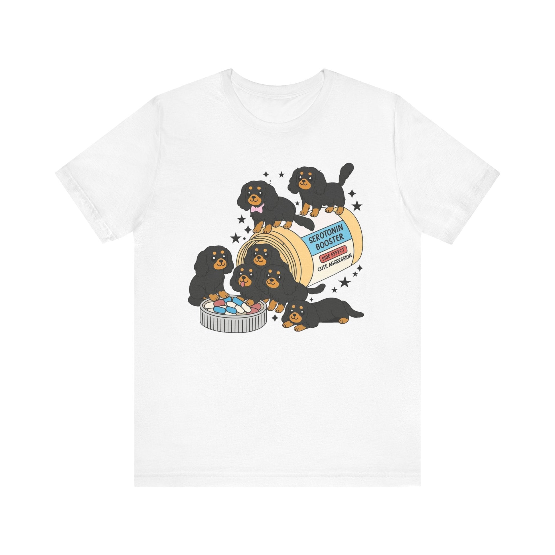 Printify T-Shirt Black and Tan Cavalier King Charles Serotonin Tee