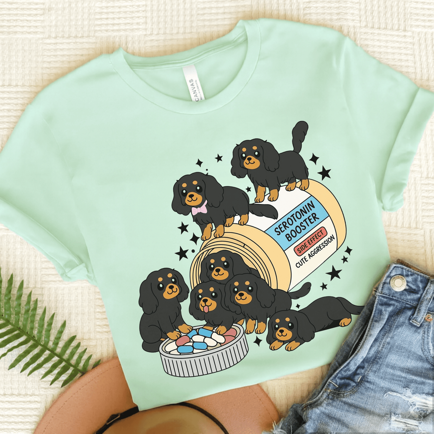 Black and Tan Cavalier King Charles Serotonin Tee Heather Mint