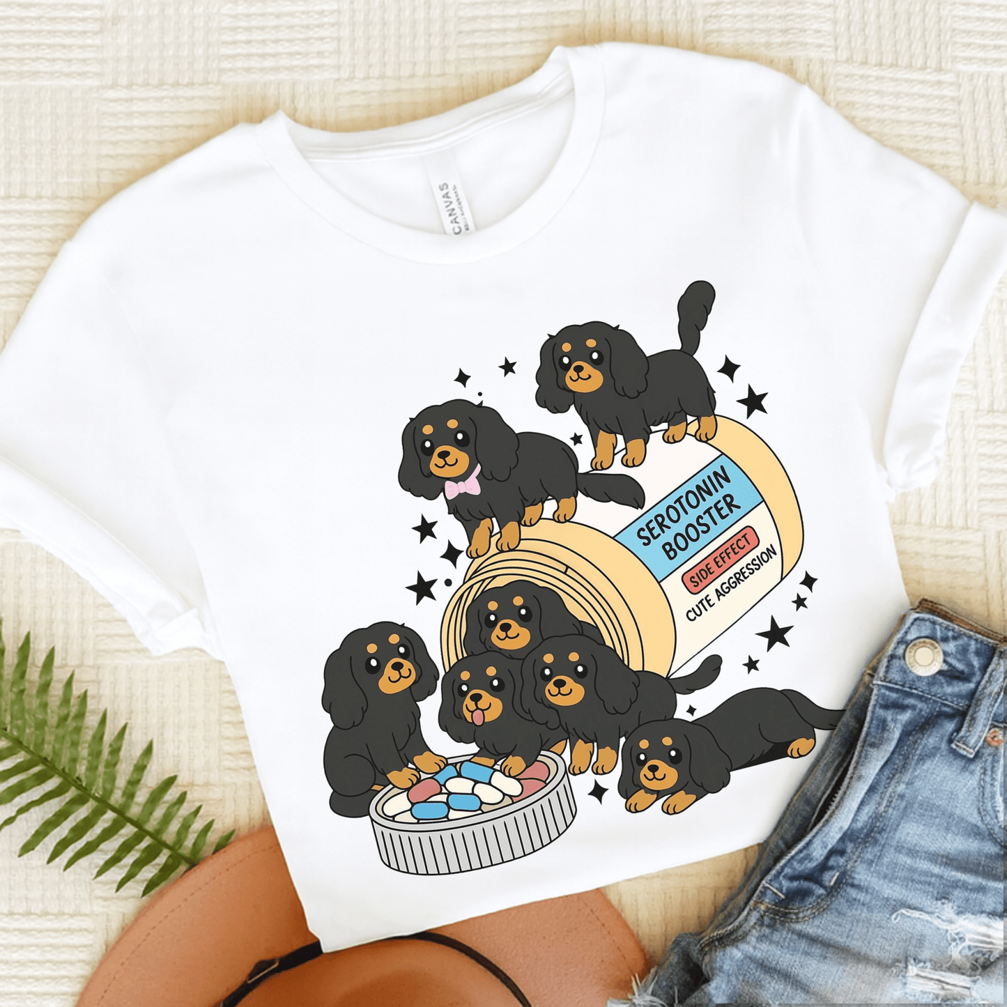 Black and Tan Cavalier King Charles Serotonin Tee White