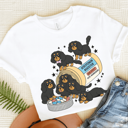 Black and Tan Cavalier King Charles Serotonin Tee White