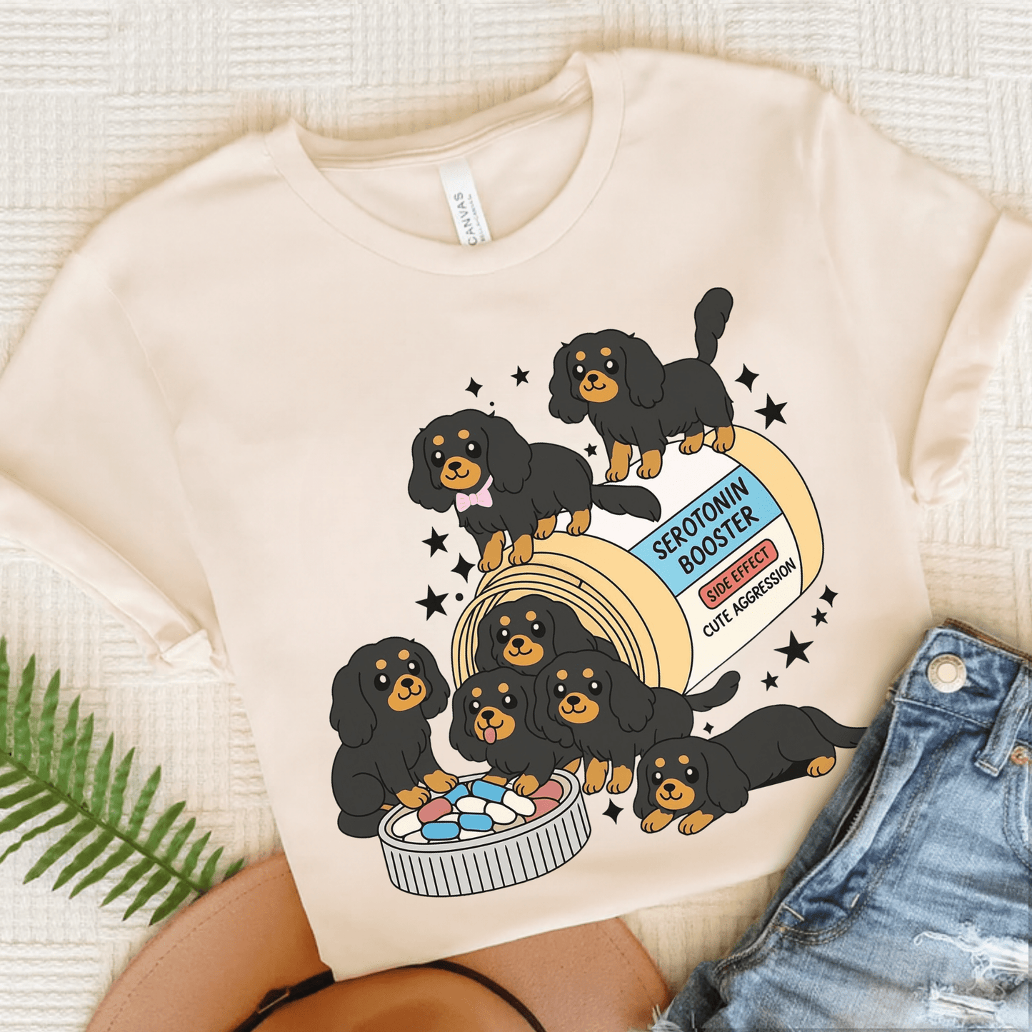 Black and Tan Cavalier King Charles Serotonin Tee Natural