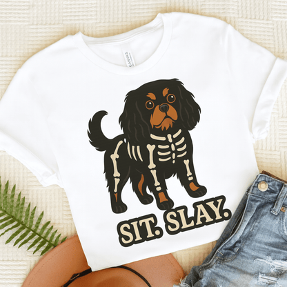 Printify T-Shirt White / S Black and Tan Cavalier King Charles Stay. Slay. Halloween TShirt