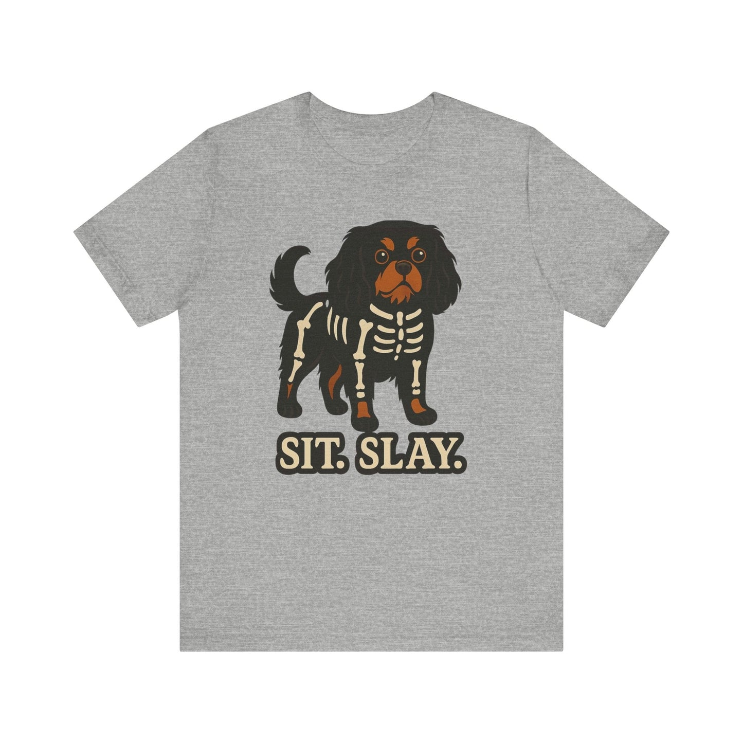 Printify T-Shirt Black and Tan Cavalier King Charles Stay. Slay. Halloween TShirt