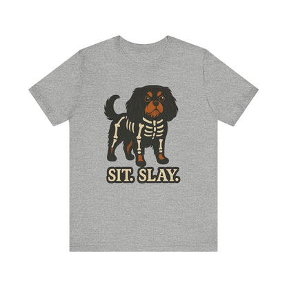 Printify T-Shirt Black and Tan Cavalier King Charles Stay. Slay. Halloween TShirt