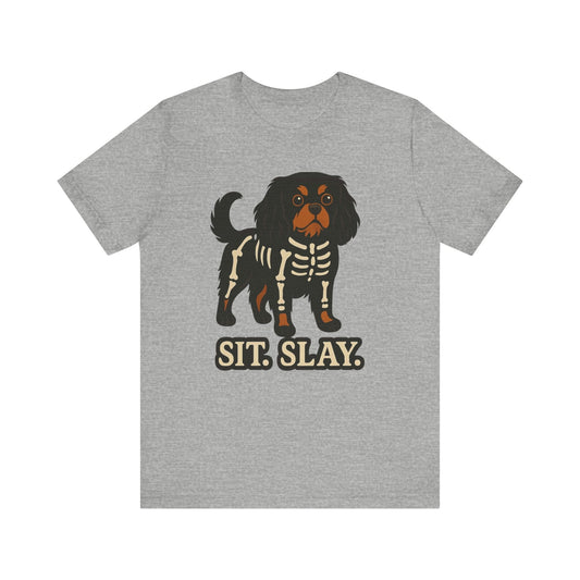 Printify T-Shirt Black and Tan Cavalier King Charles Stay. Slay. Halloween TShirt