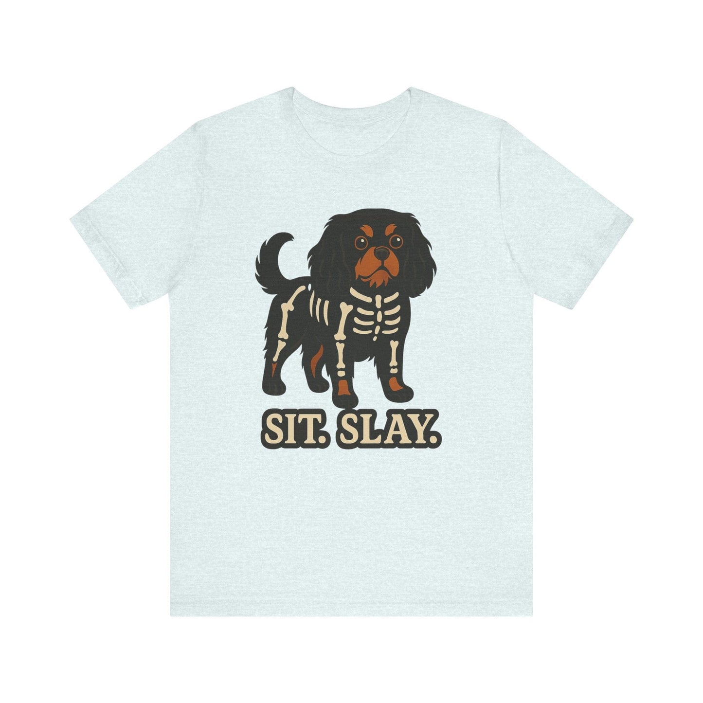 Printify T-Shirt Black and Tan Cavalier King Charles Stay. Slay. Halloween TShirt