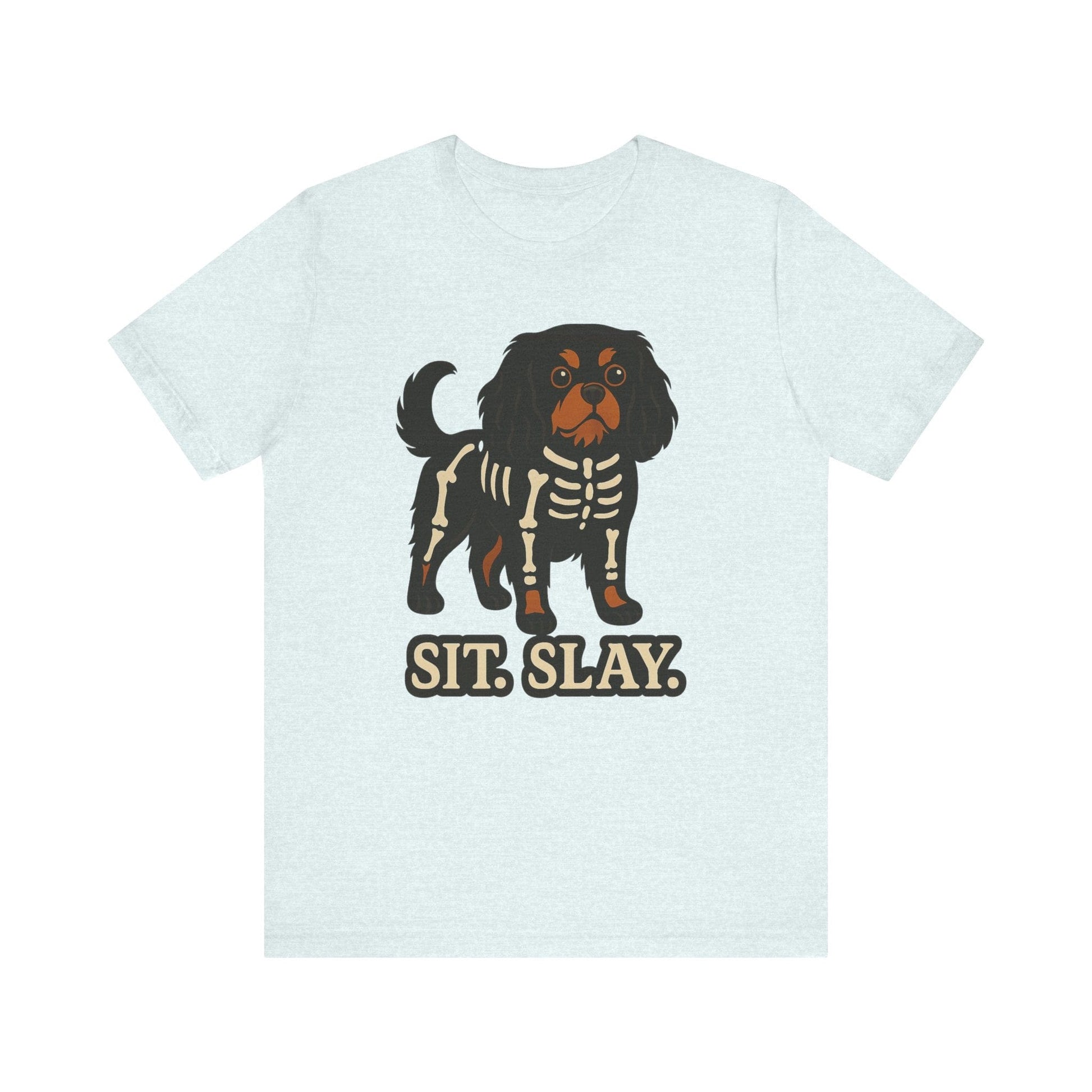 Printify T-Shirt Black and Tan Cavalier King Charles Stay. Slay. Halloween TShirt