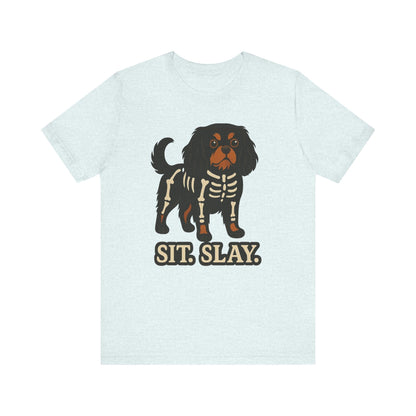 Printify T-Shirt Black and Tan Cavalier King Charles Stay. Slay. Halloween TShirt