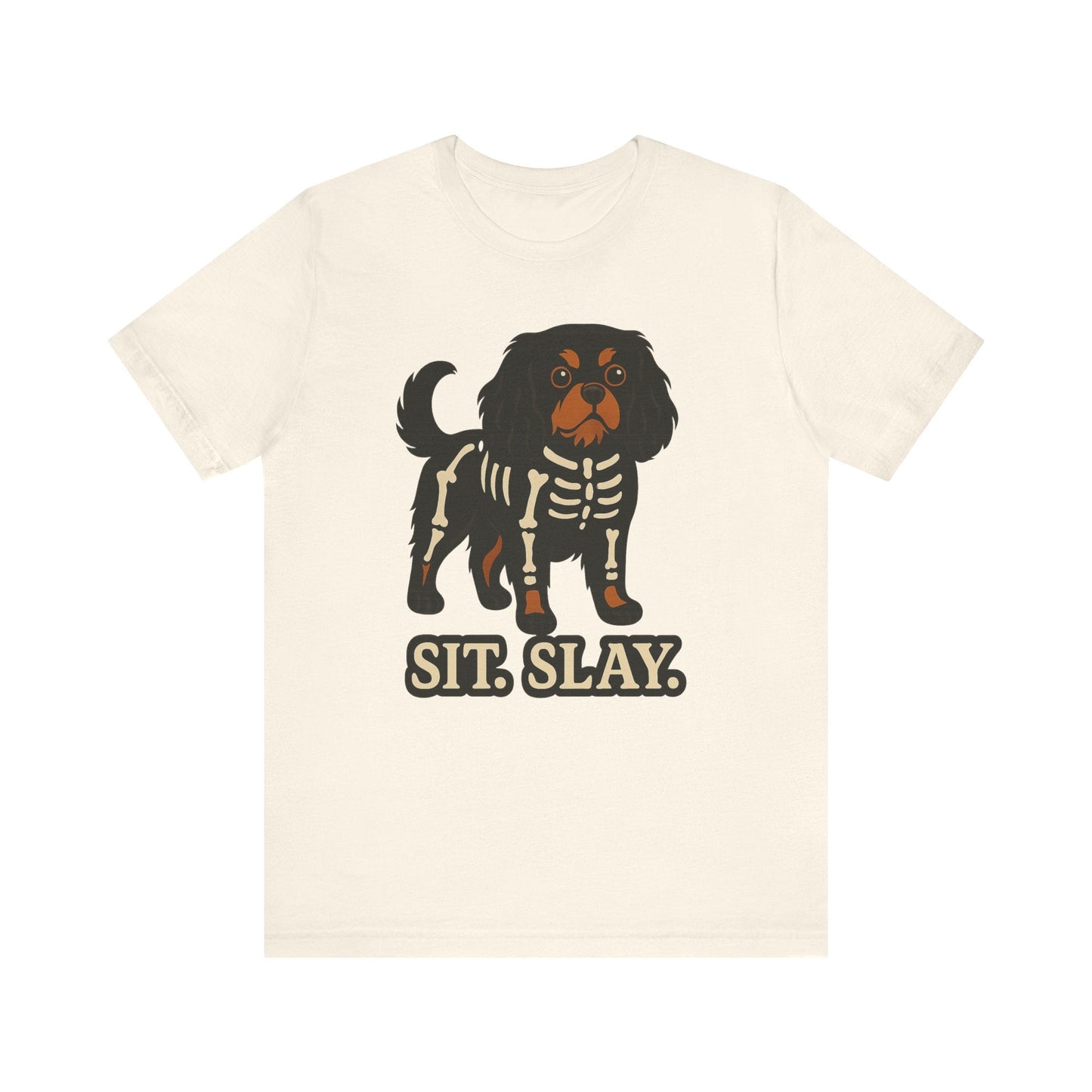 Printify T-Shirt Black and Tan Cavalier King Charles Stay. Slay. Halloween TShirt