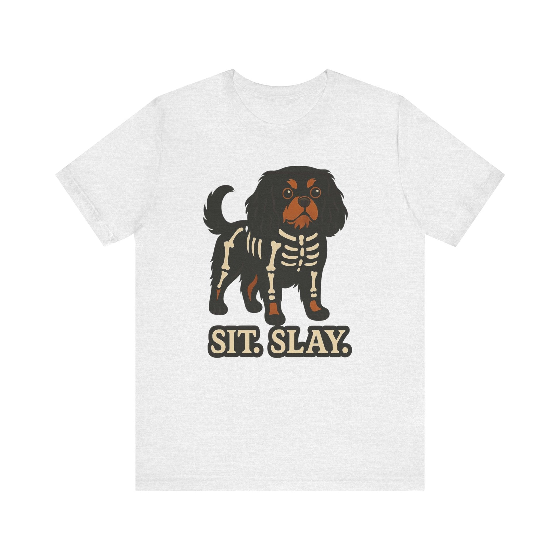 Printify T-Shirt Black and Tan Cavalier King Charles Stay. Slay. Halloween TShirt