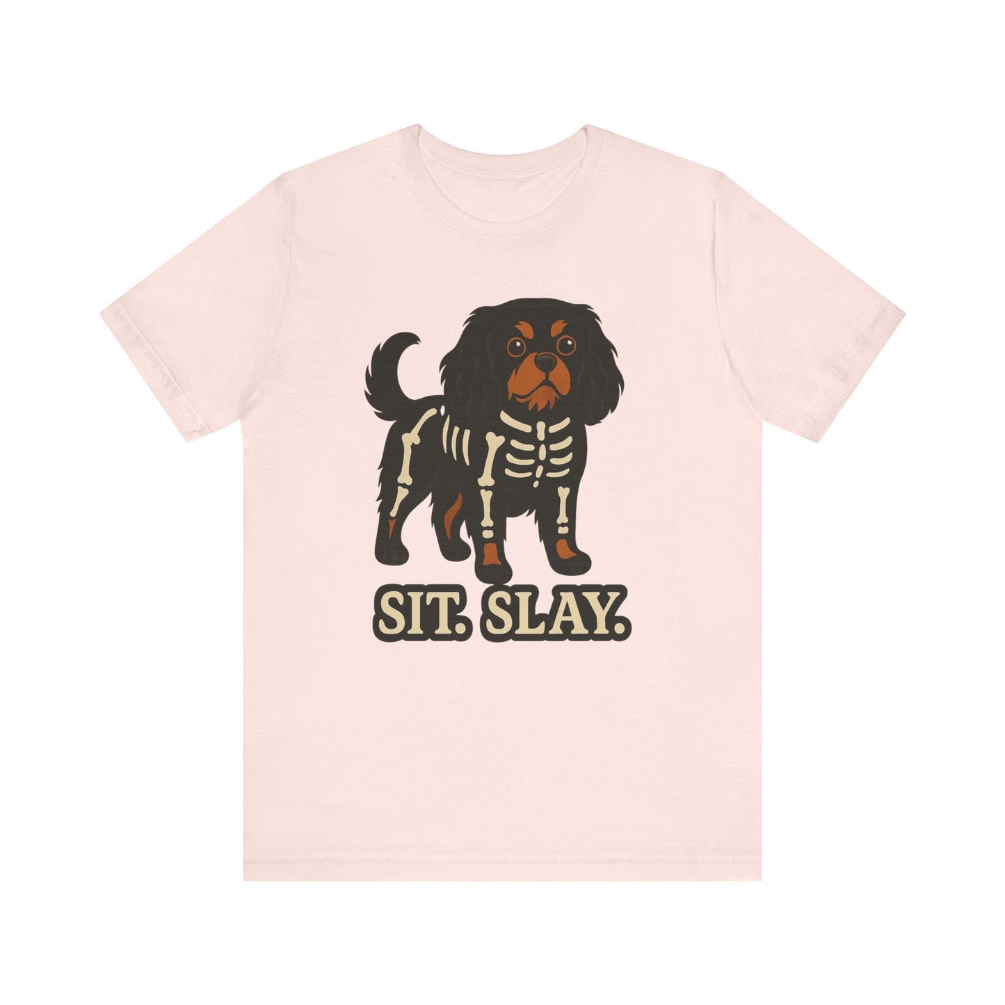 Printify T-Shirt Black and Tan Cavalier King Charles Stay. Slay. Halloween TShirt