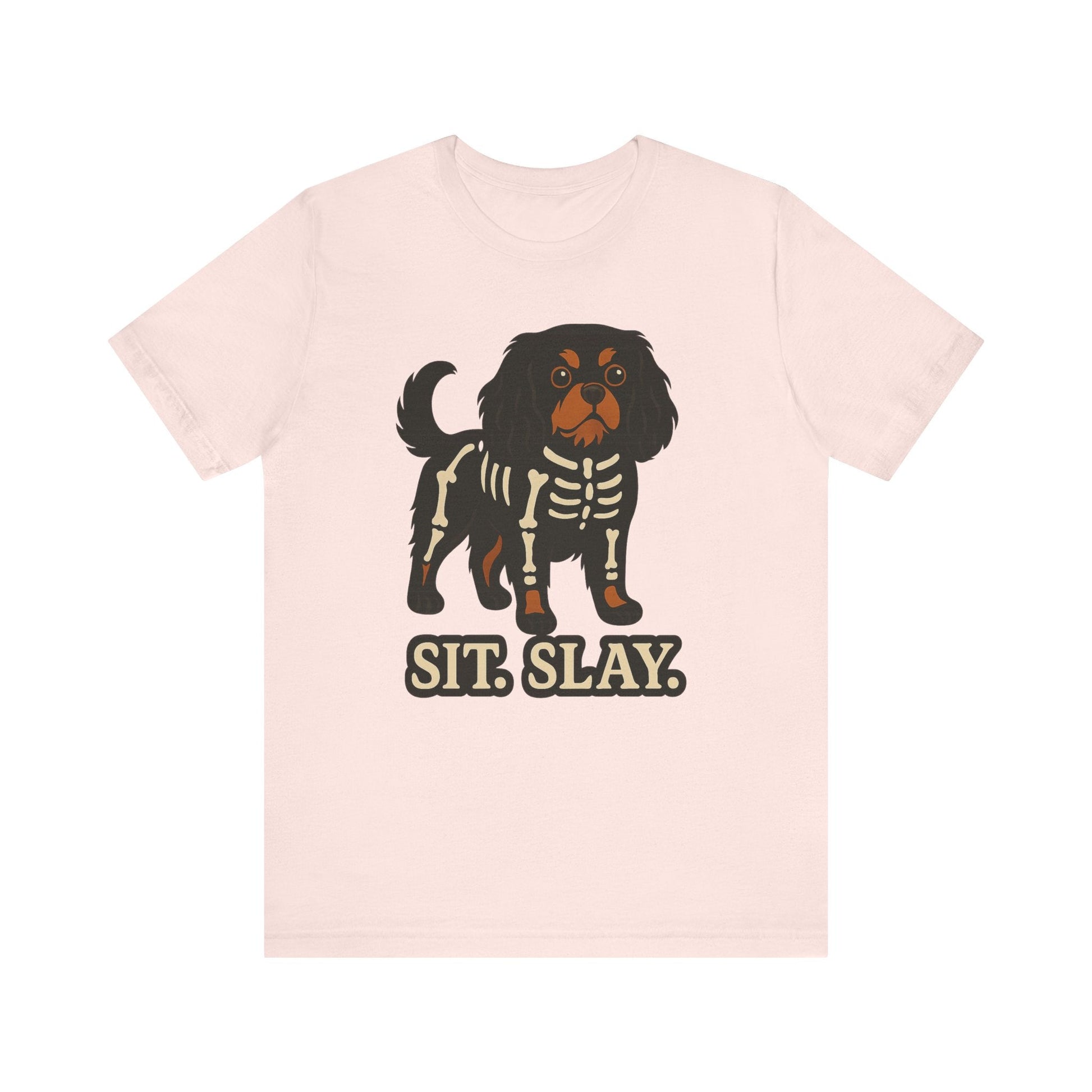 Printify T-Shirt Black and Tan Cavalier King Charles Stay. Slay. Halloween TShirt