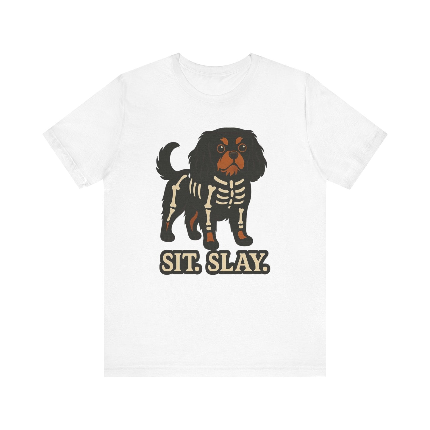 Printify T-Shirt Black and Tan Cavalier King Charles Stay. Slay. Halloween TShirt