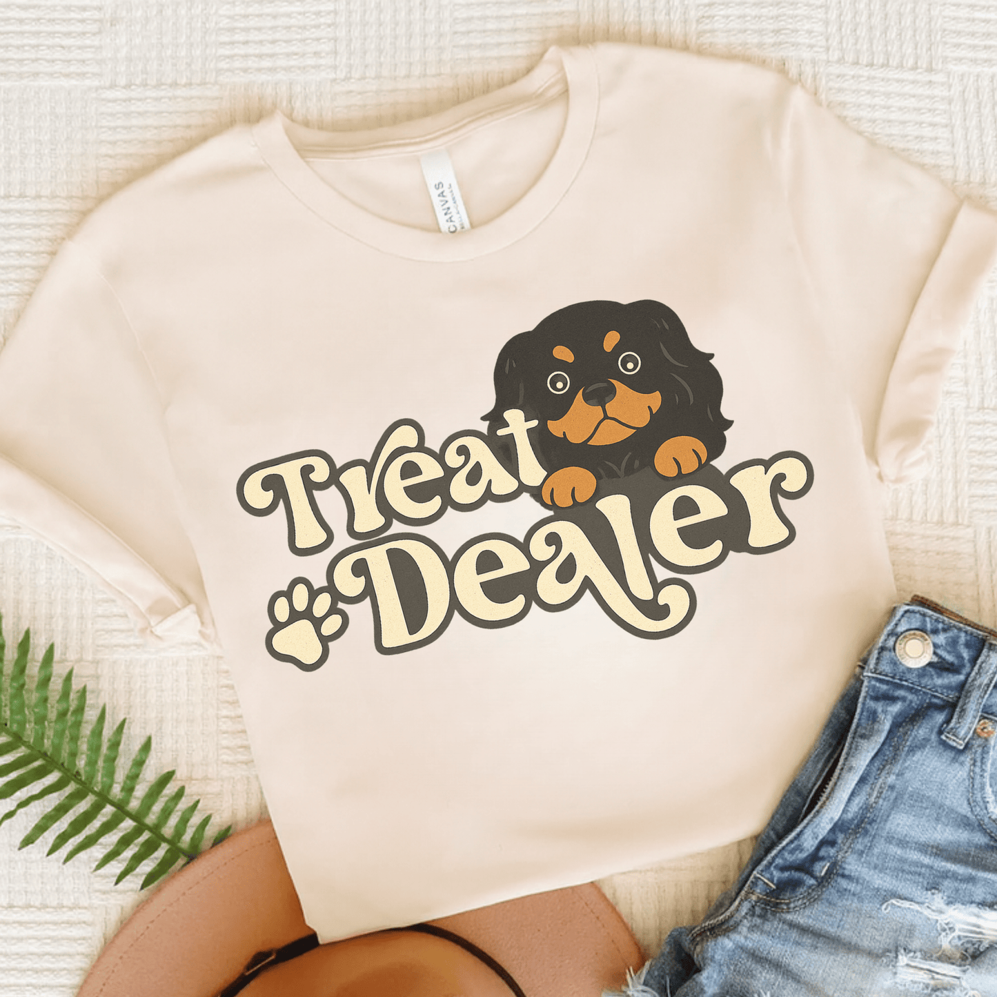 Printify T-Shirt Natural / S Black and Tan Cavalier King Charles Treat Dealer TShirt