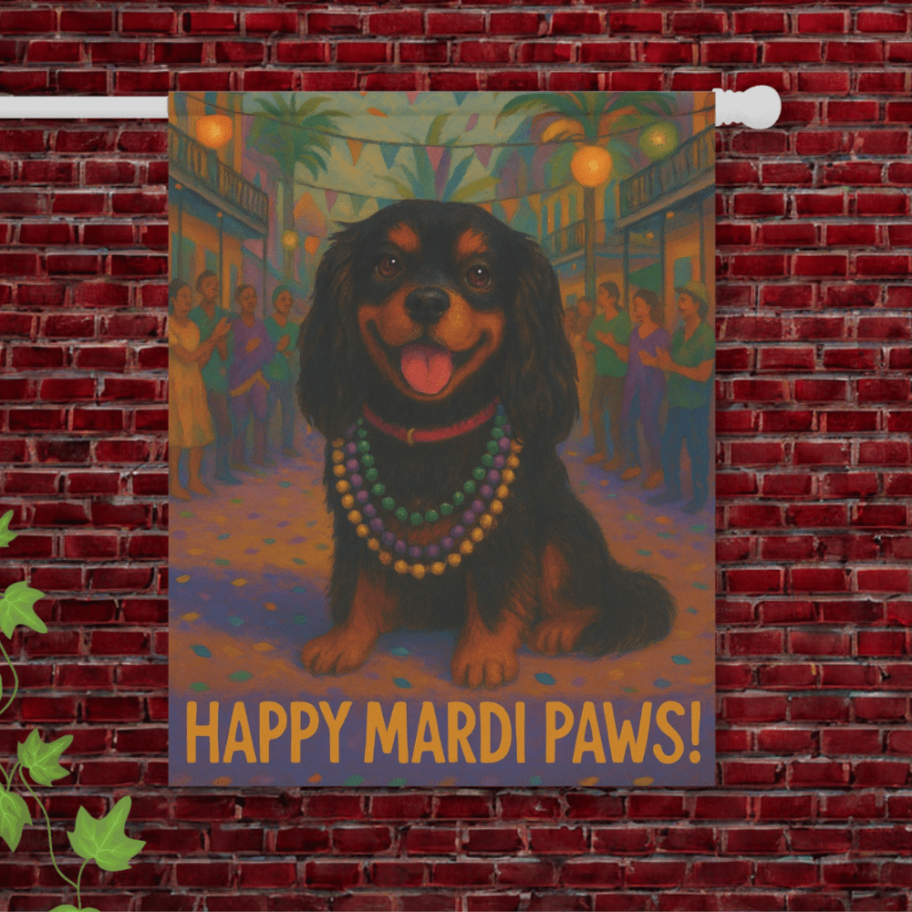 Black and Tan Cavalier Mardi Paws Garden Flag 24.5'' × 32''