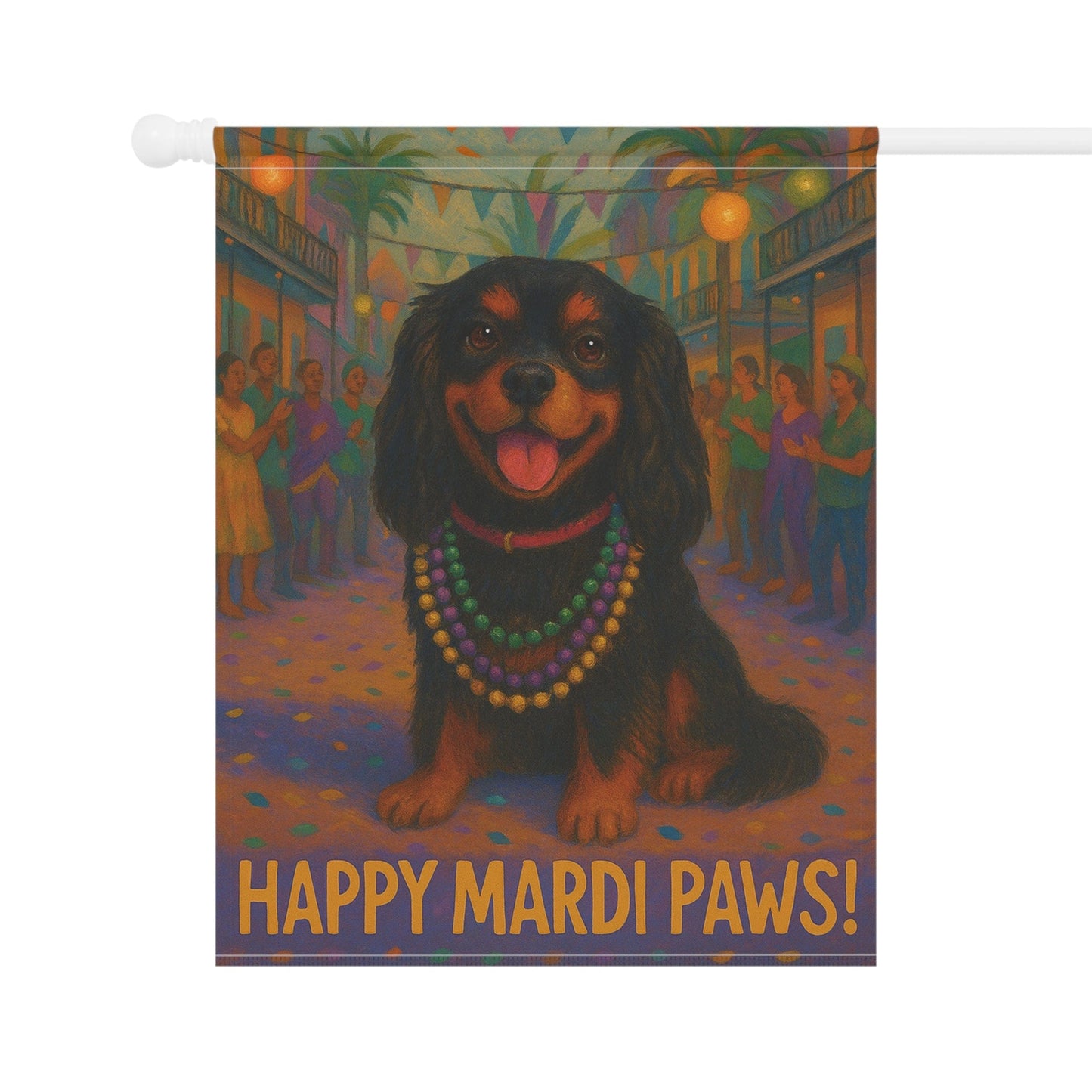 Black and Tan Cavalier Mardi Paws Garden Flag