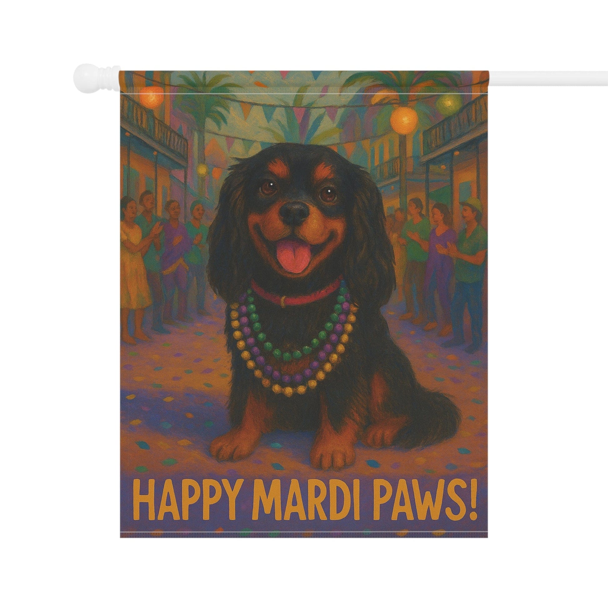 Black and Tan Cavalier Mardi Paws Garden Flag