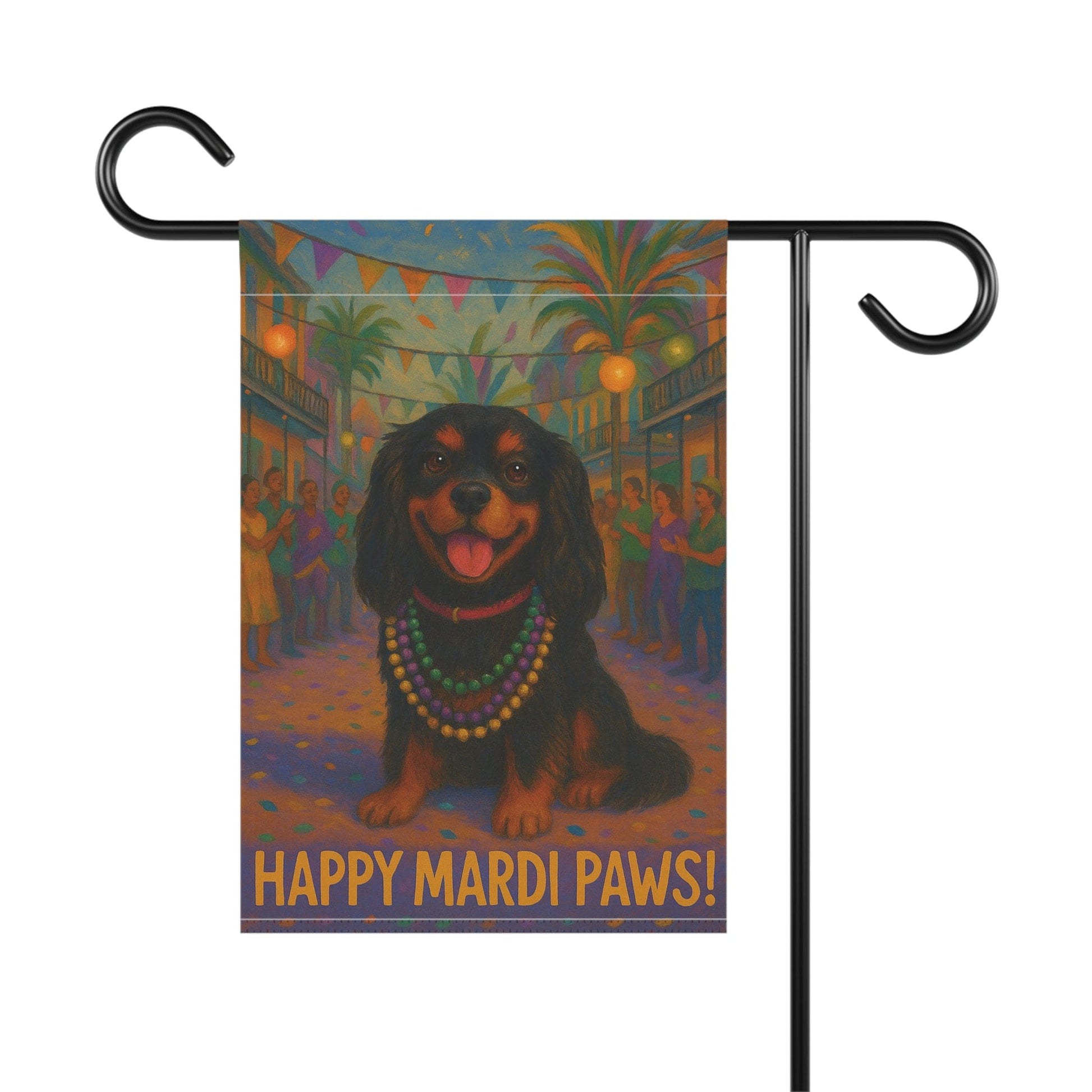 Black and Tan Cavalier Mardi Paws Garden Flag