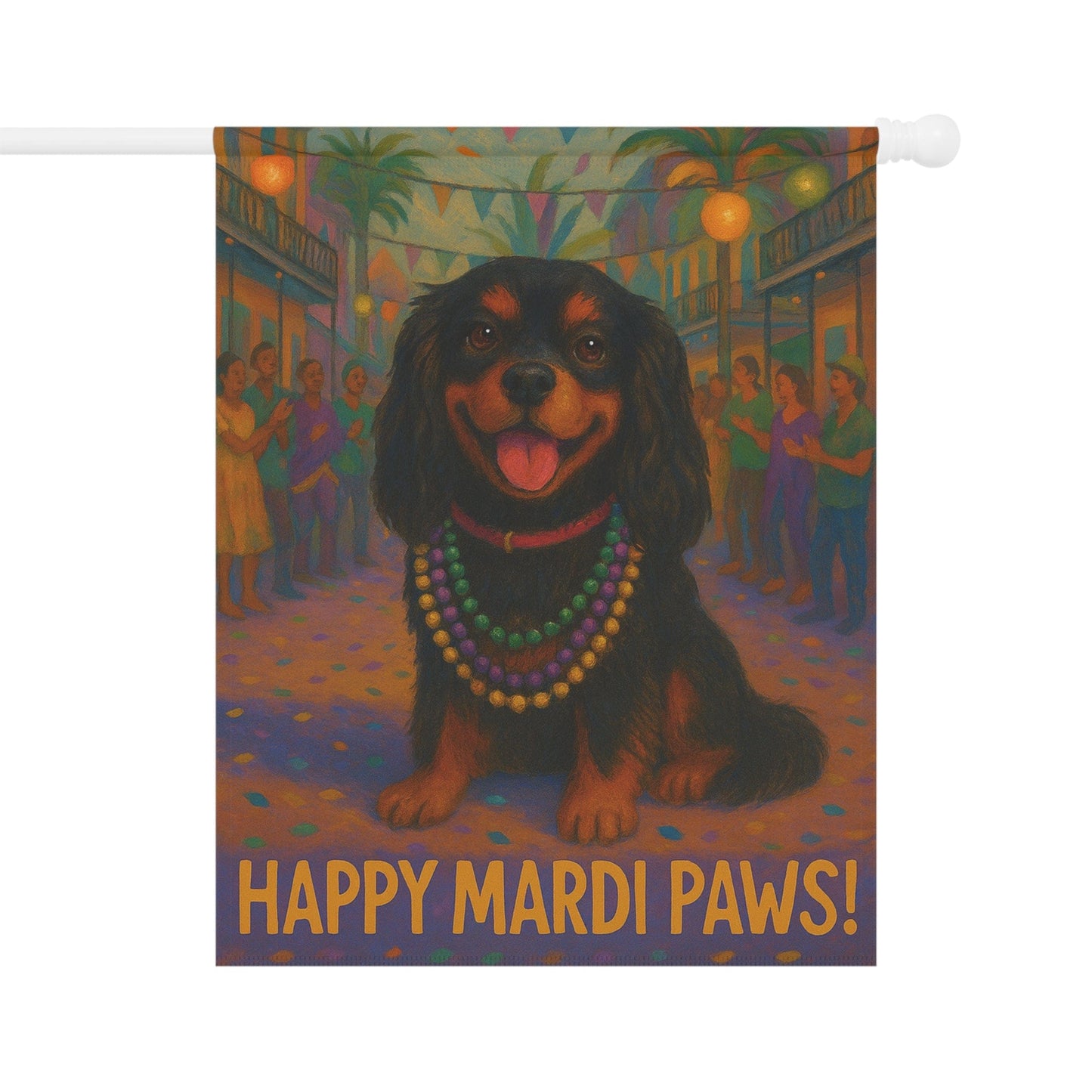 Black and Tan Cavalier Mardi Paws Garden Flag