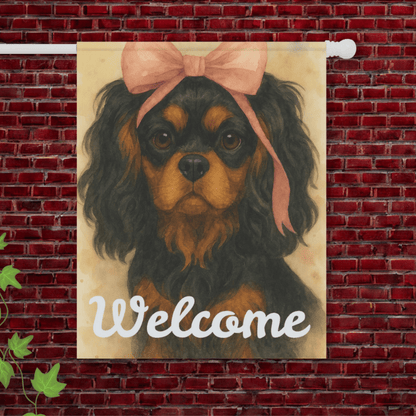 Black and Tan Cavalier Pink Coquette Garden Flag 24.5'' × 32''