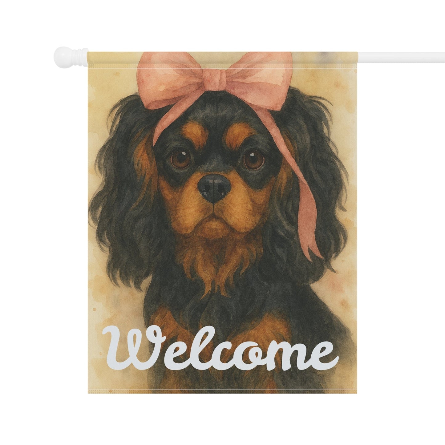 Black and Tan Cavalier Pink Coquette Garden Flag