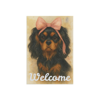 Black and Tan Cavalier Pink Coquette Garden Flag