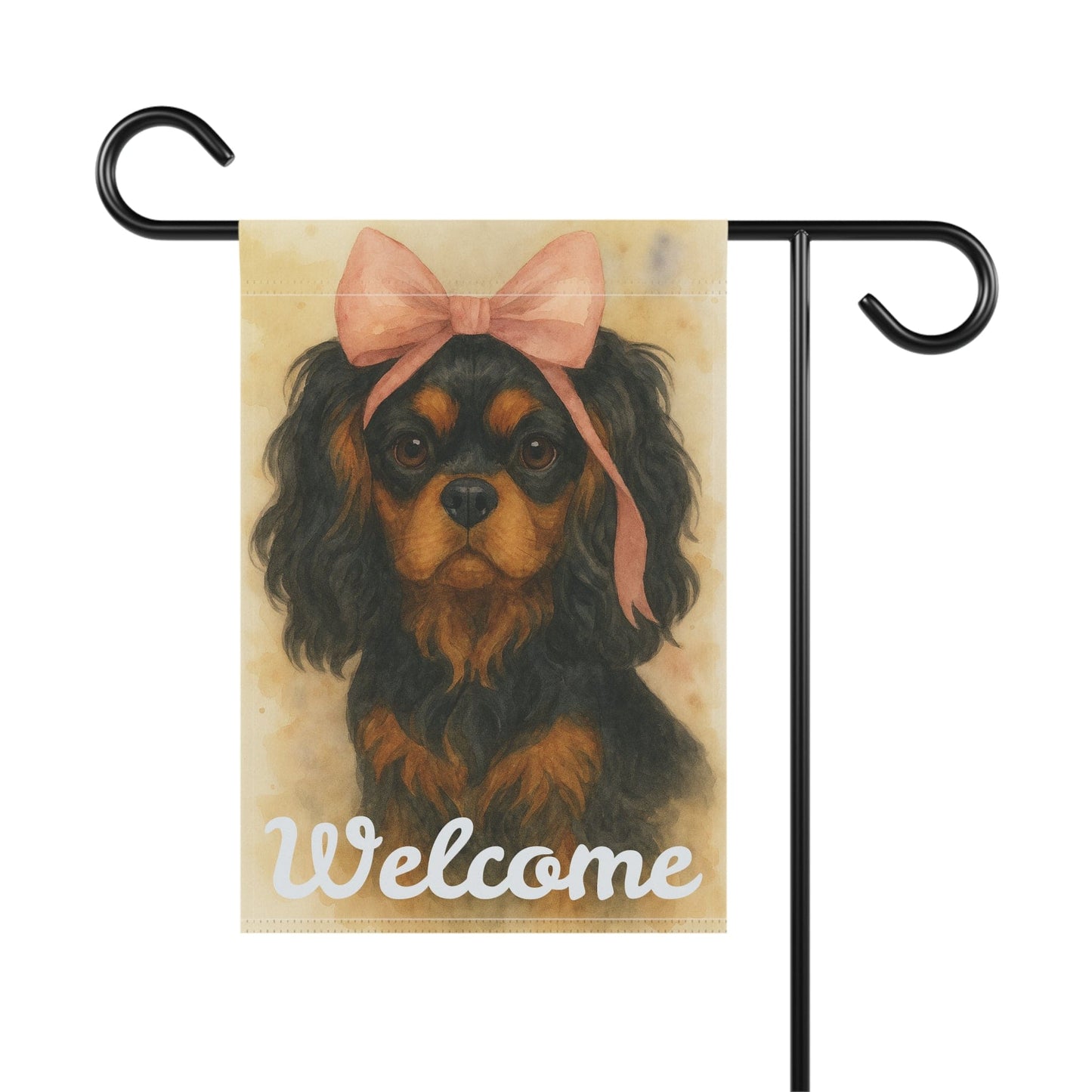 Black and Tan Cavalier Pink Coquette Garden Flag