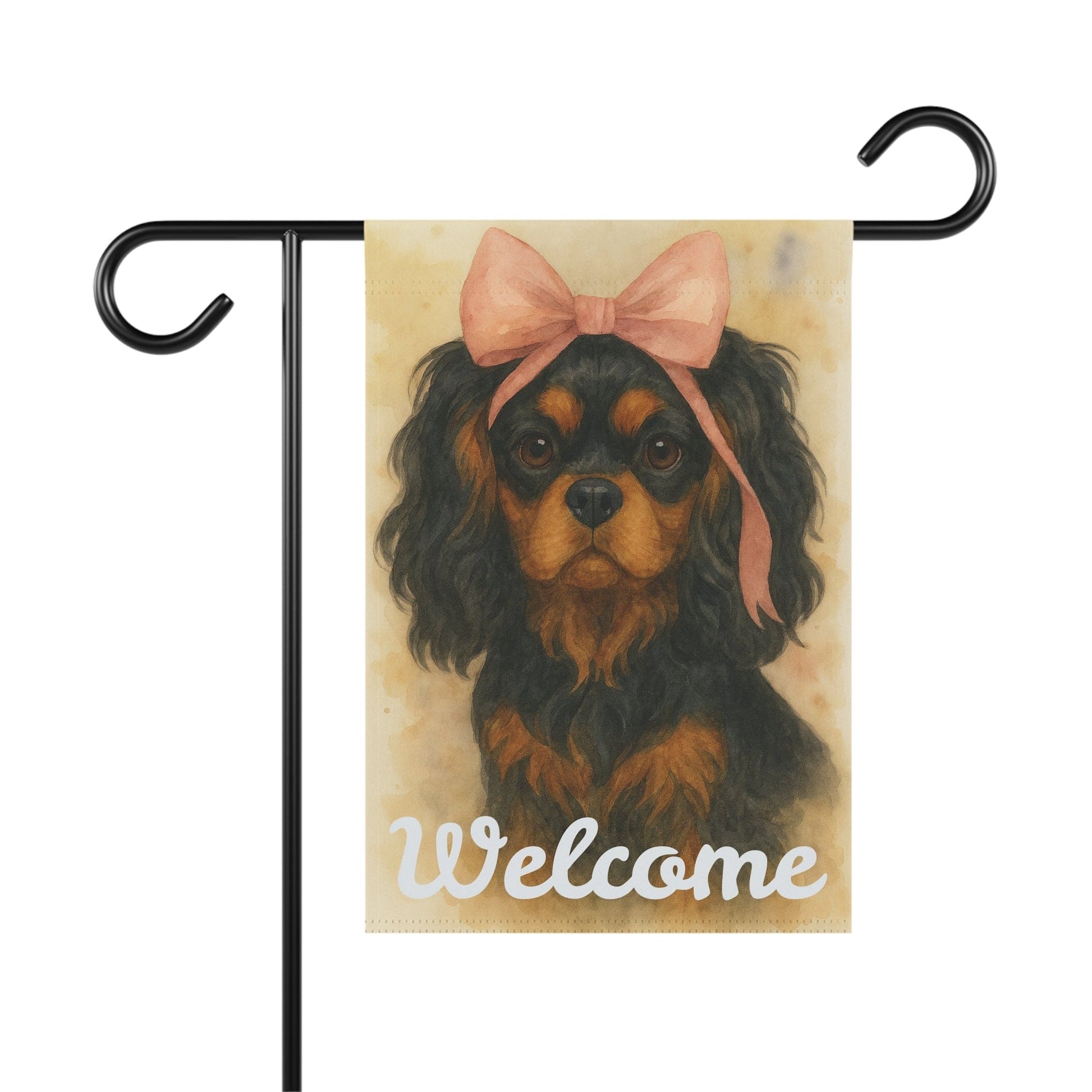 Black and Tan Cavalier Pink Coquette Garden Flag