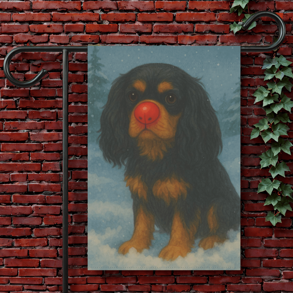 Black and Tan Cavalier Reindeer Garden Flag 12'' × 18''