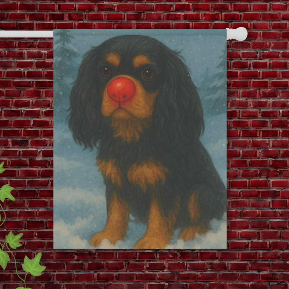 Black and Tan Cavalier Reindeer Garden Flag 24.5'' × 32''