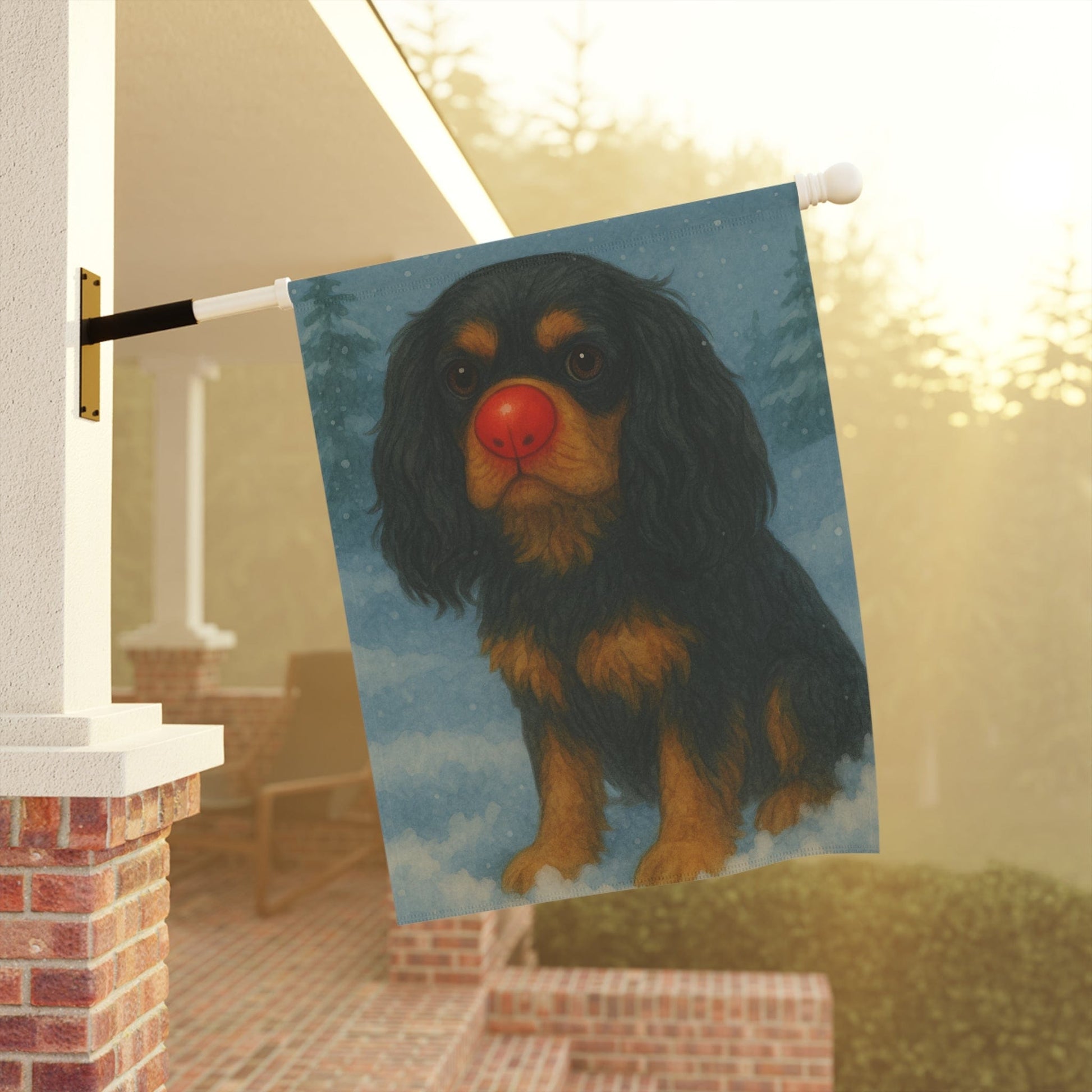 Black and Tan Cavalier Reindeer Garden Flag