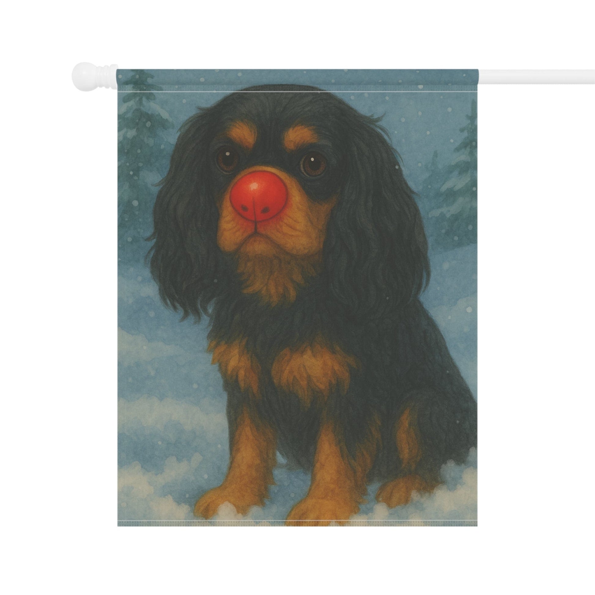 Black and Tan Cavalier Reindeer Garden Flag