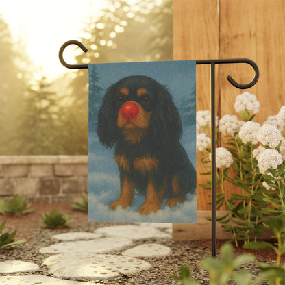 Black and Tan Cavalier Reindeer Garden Flag