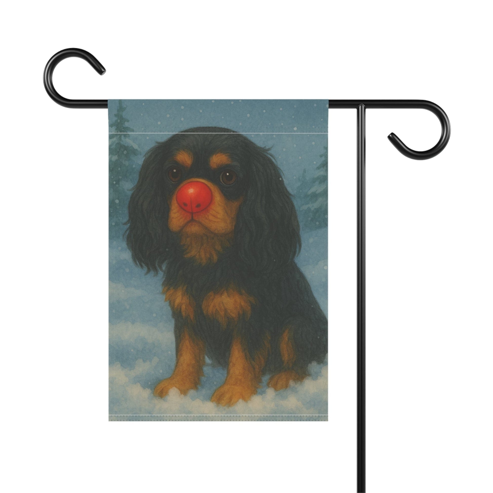 Black and Tan Cavalier Reindeer Garden Flag