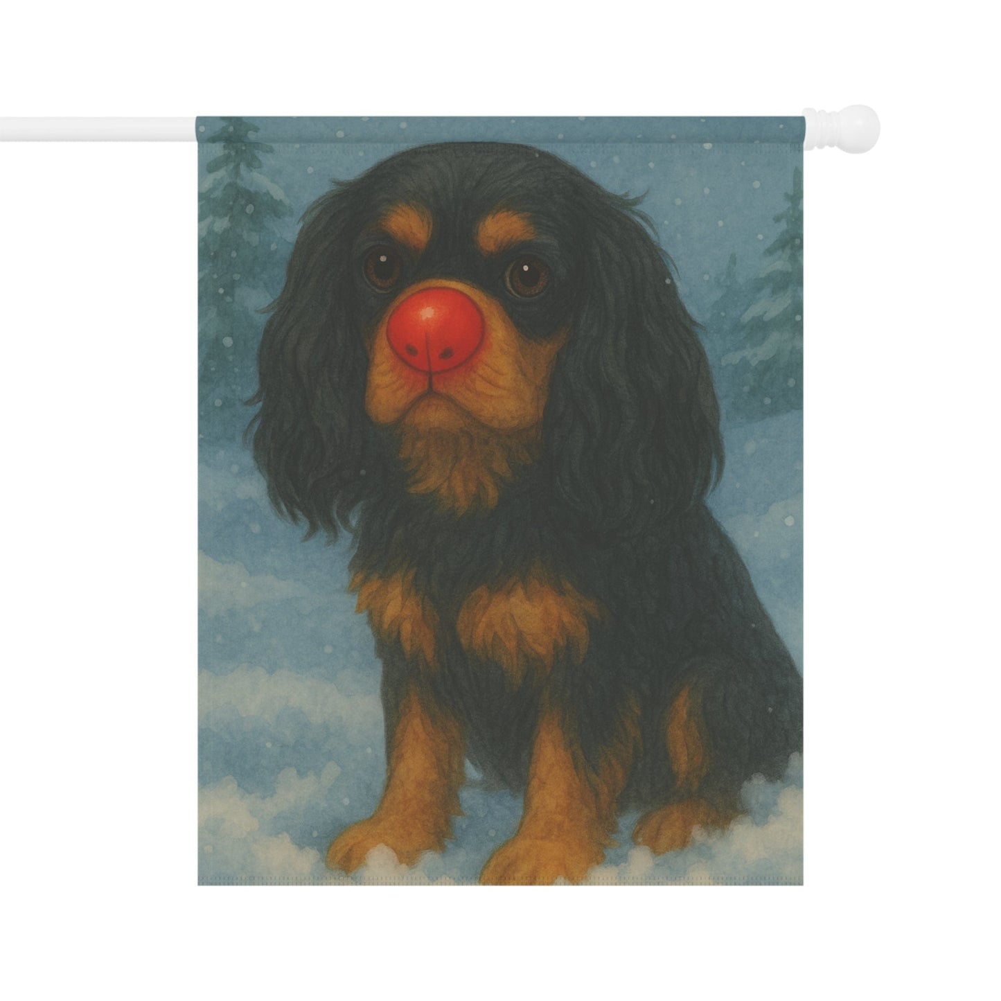 Black and Tan Cavalier Reindeer Garden Flag