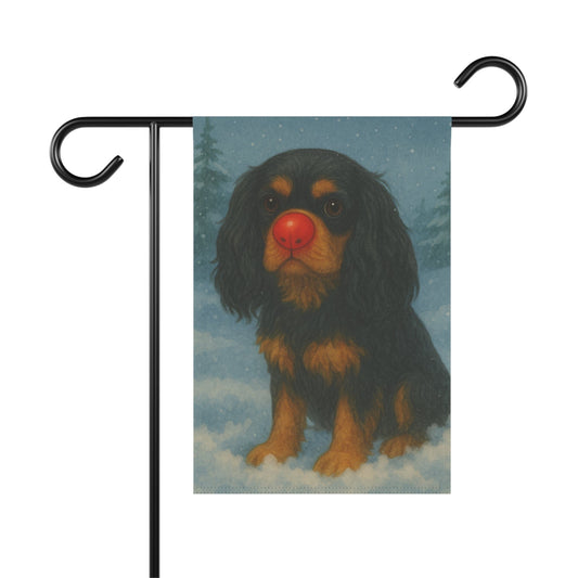 Black and Tan Cavalier Reindeer Garden Flag