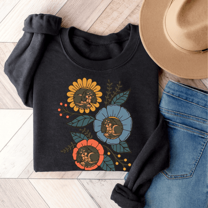 Black and Tan Cavalier Sleeping Flowers Sweatshirt Dark Heather