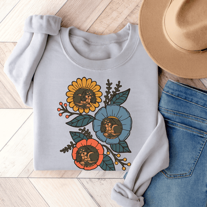 Black and Tan Cavalier Sleeping Flowers Sweatshirt Ash