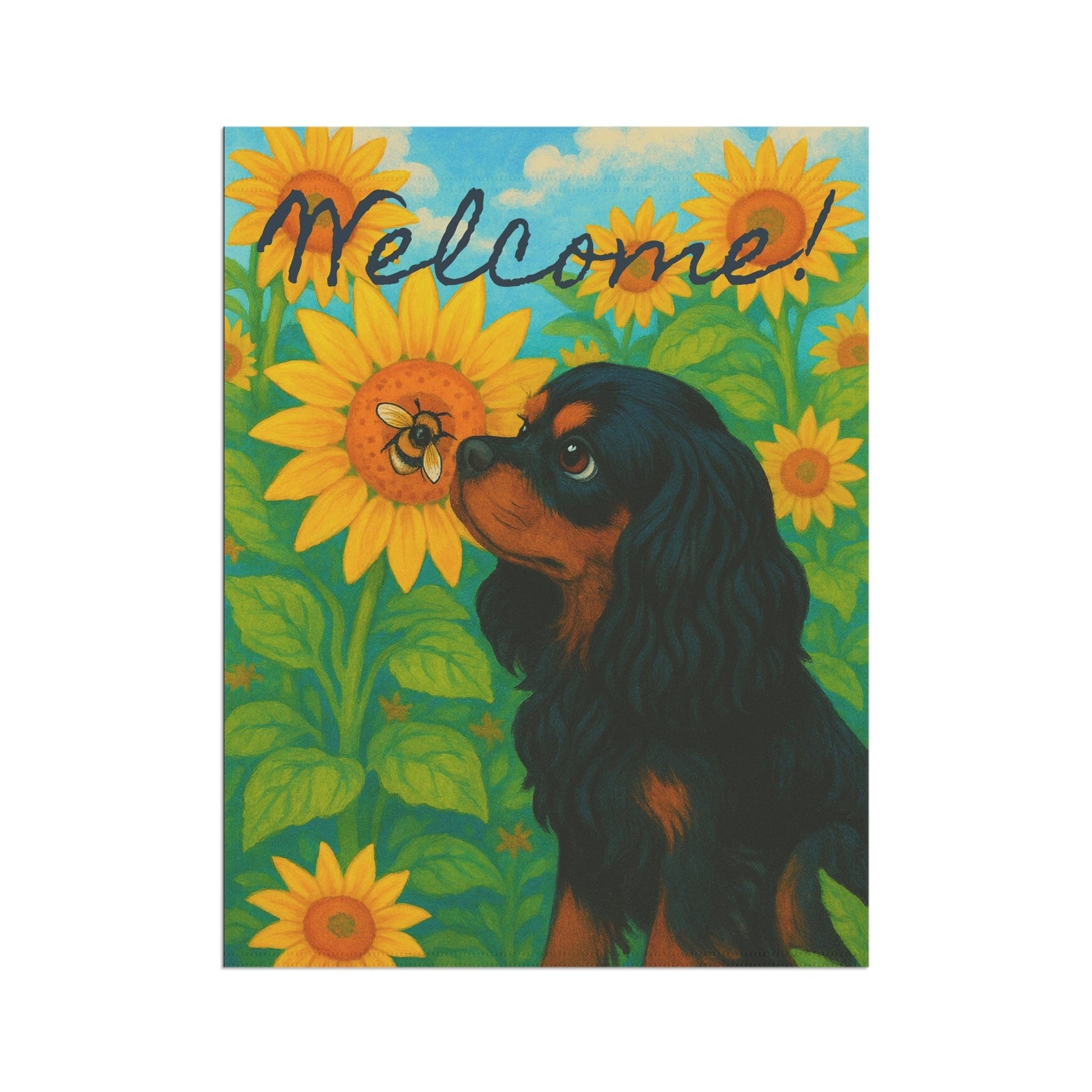 Black and Tan Cavalier Sunflower Garden Flag
