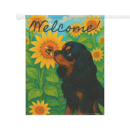 Black and Tan Cavalier Sunflower Garden Flag