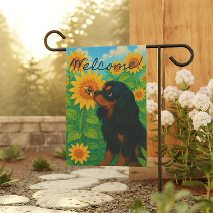Black and Tan Cavalier Sunflower Garden Flag