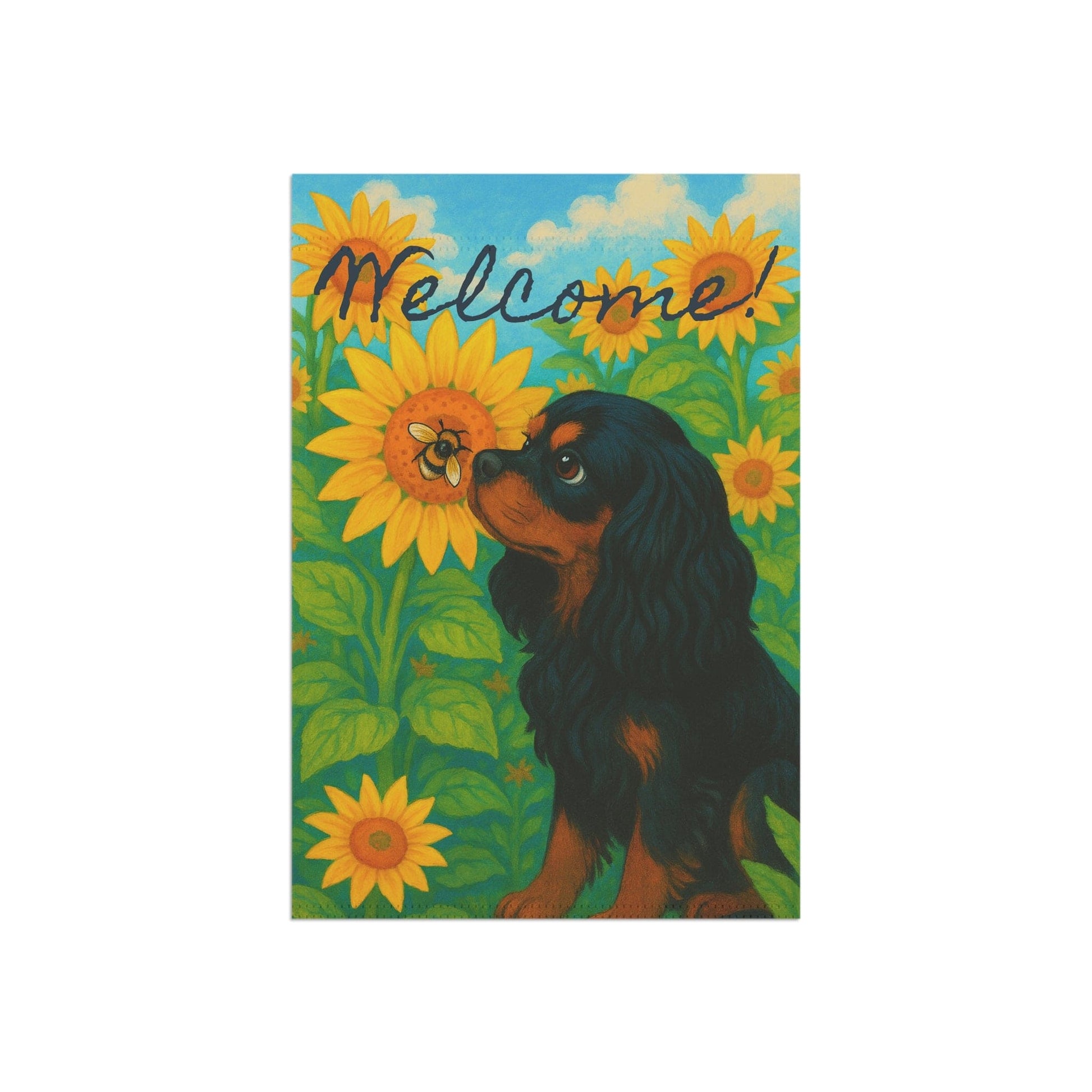 Black and Tan Cavalier Sunflower Garden Flag