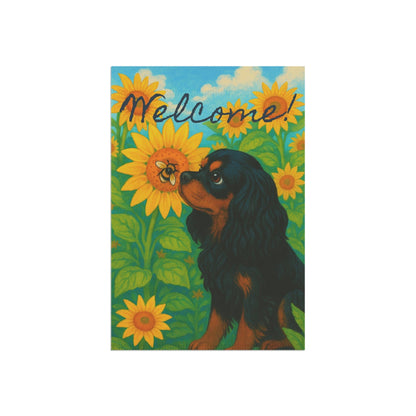 Black and Tan Cavalier Sunflower Garden Flag